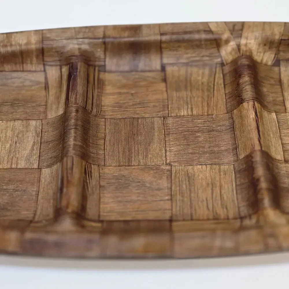 Stamped Weavewood Inc. Minneapolis Mid-Cent. Modern Wooden Divided Tray 14